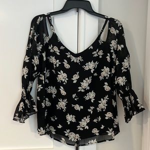 Sanctuary Black/Cream Floral Off The Shoulder Blouse Top Size XS Like New
